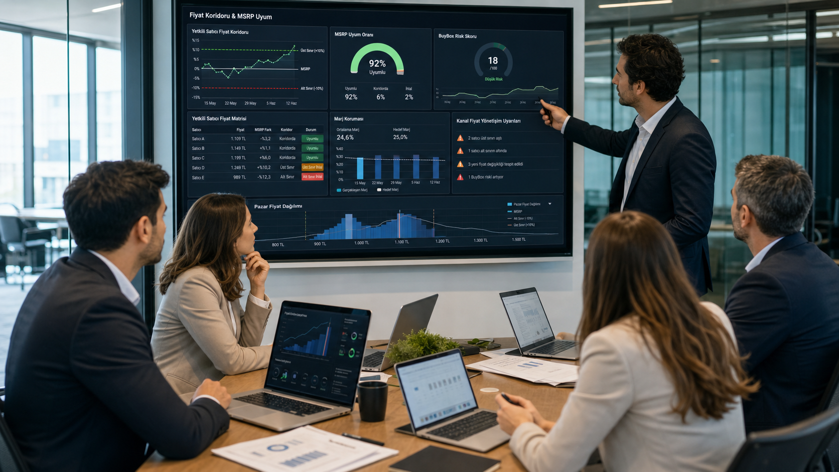 B2B pazaryerlerinde yetkili satıcı fiyat koridoru ve BuyBox risk analizi toplantısı