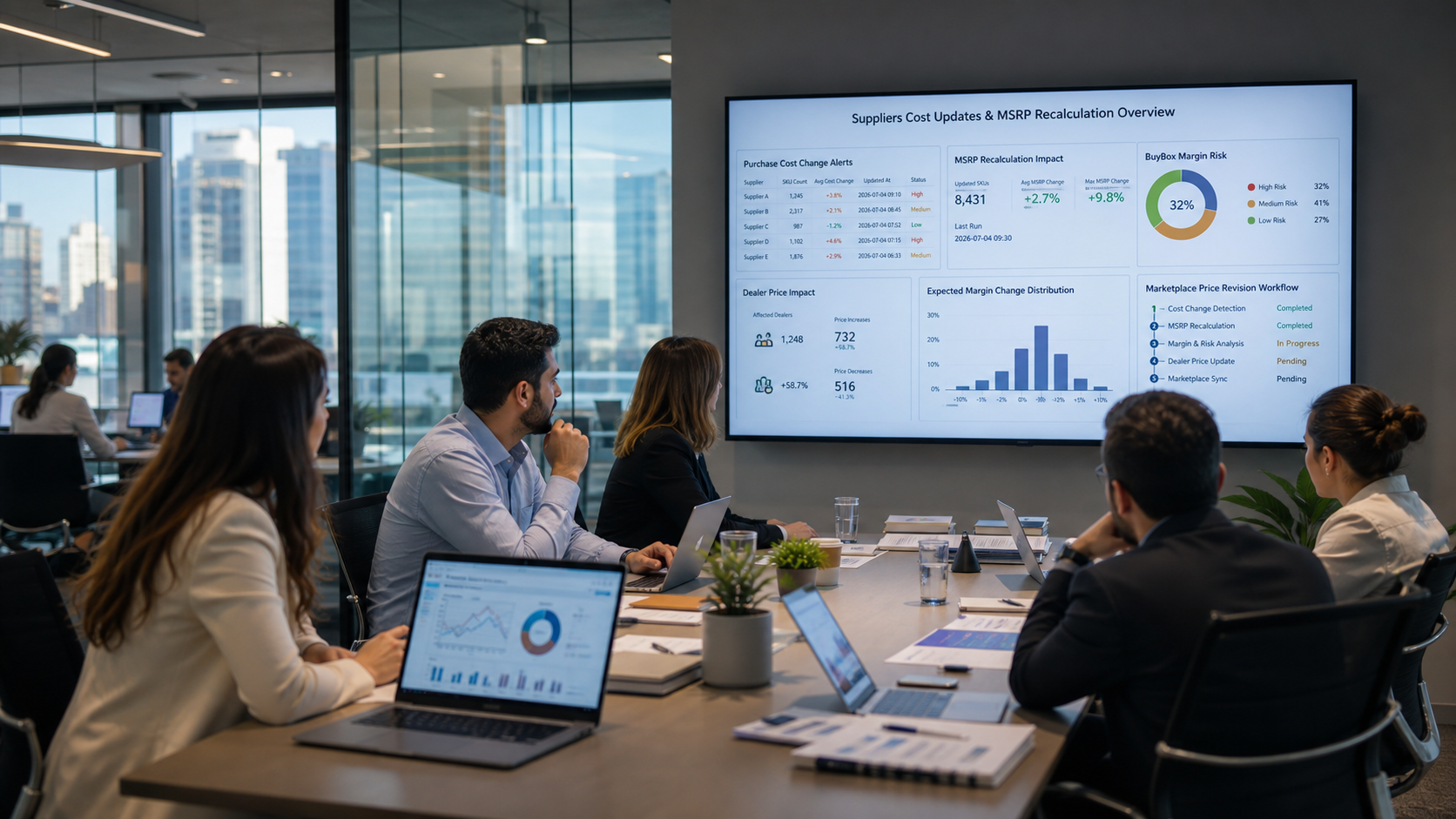 B2B pazaryerlerinde tedarikçi maliyet güncellemesi ve BuyBox fiyat analizi toplantısı