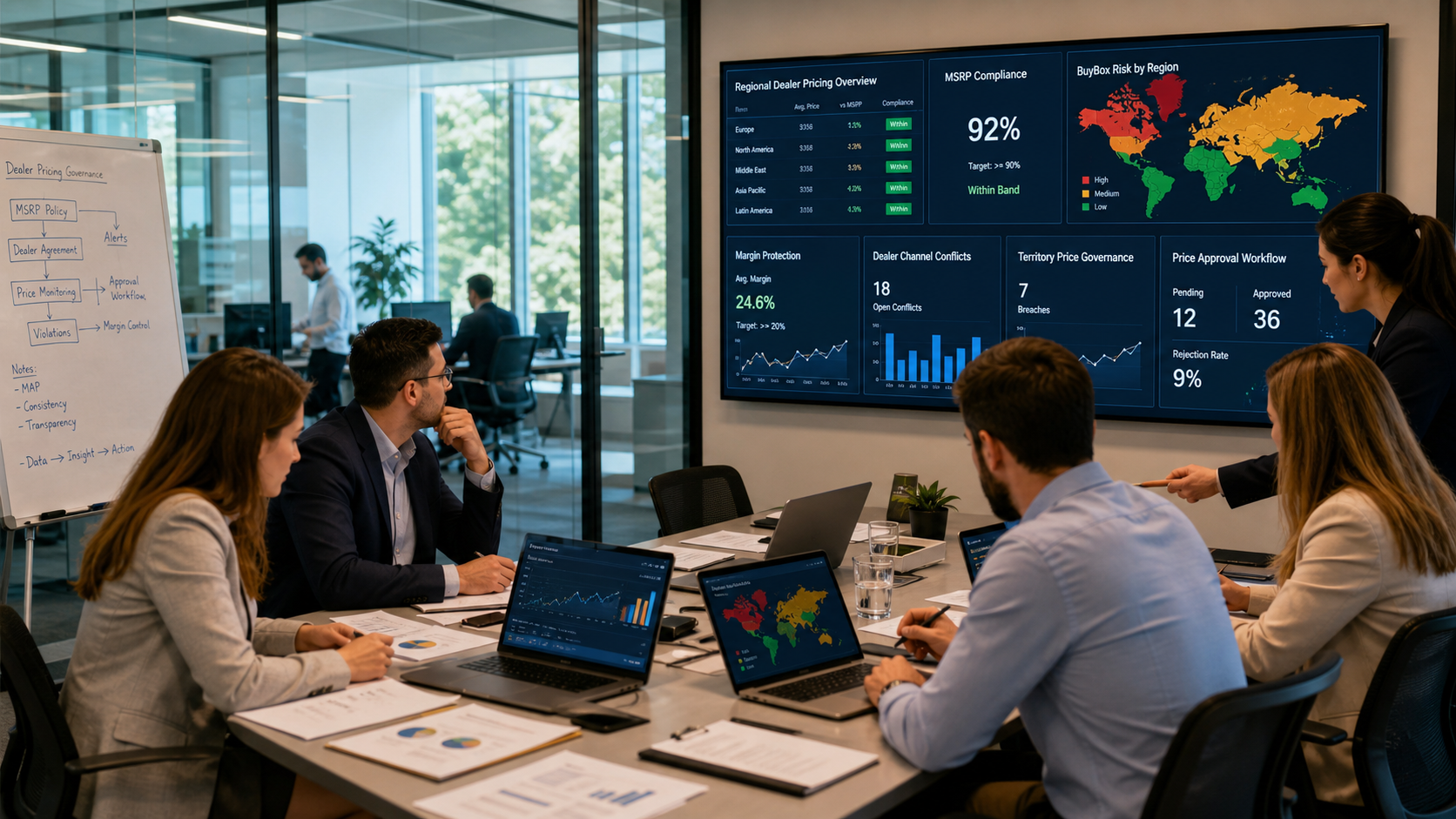 B2B pazaryerlerinde bölgesel bayi fiyatı MSRP ve BuyBox analizi toplantısı