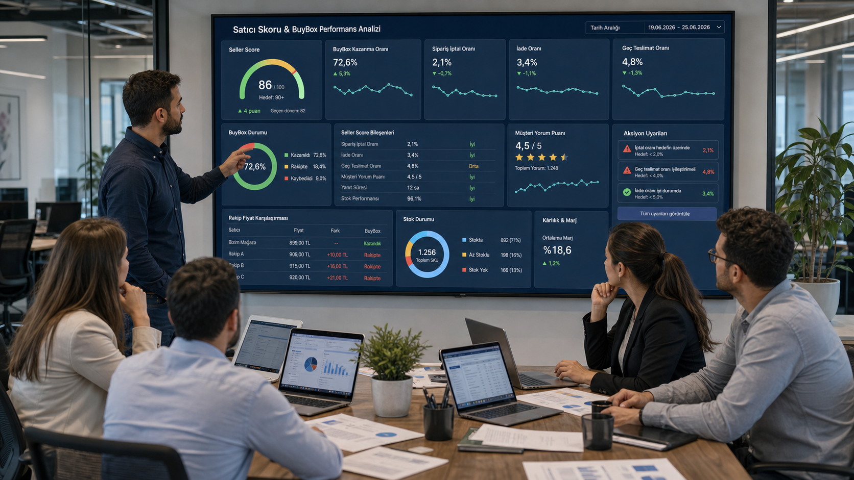 Satıcı puanı ve BuyBox performansını analiz eden e-ticaret ekibi