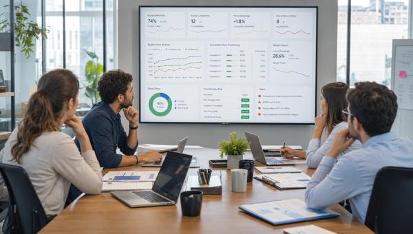 BuyBox fiyat stratejisi dashboardlarını inceleyen e-ticaret ekibi
