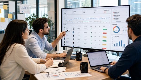 Fiyat takip programı dashboardlarını inceleyen e-ticaret ekibi