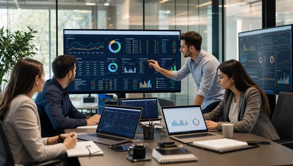 BuyBox optimizasyonu dashboardlarını inceleyen e-ticaret ekibi