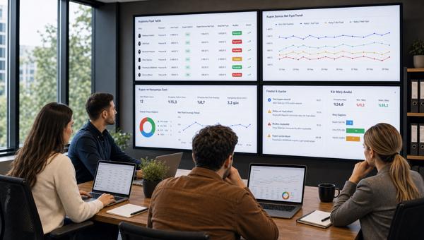 Kuponlu fiyat takibi dashboardlarını inceleyen e-ticaret fiyatlandırma ekibi