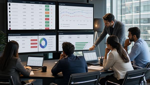 Pazaryeri kar marjı takibi dashboardlarını inceleyen e-ticaret finans ve fiyatlandırma ekibi
