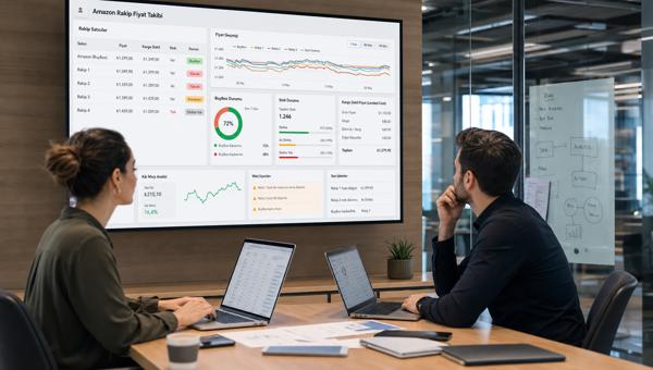 Amazon rakip fiyat takibi dashboardunu inceleyen e-ticaret fiyatlandırma ekibi