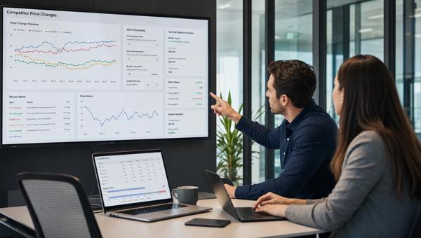 Rakip fiyat değişimi alarm dashboardunu inceleyen e-ticaret fiyatlandırma ekibi