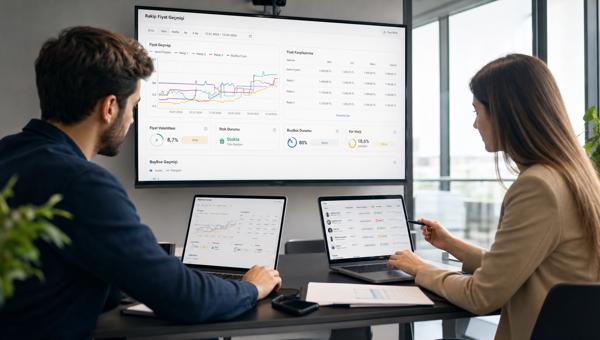 Rakip fiyat geçmişi dashboardunu inceleyen e-ticaret fiyatlandırma ekibi