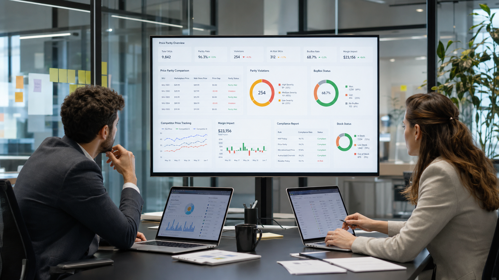 Fiyat paritesi dashboardunu inceleyen e-ticaret fiyatlandırma ekibi