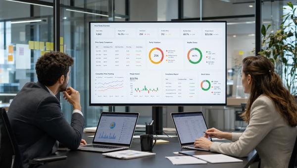Fiyat paritesi dashboardunu inceleyen e-ticaret fiyatlandırma ekibi