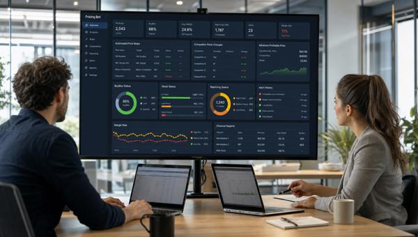 Fiyat botu dashboardunu inceleyen e-ticaret fiyatlandırma ekibi