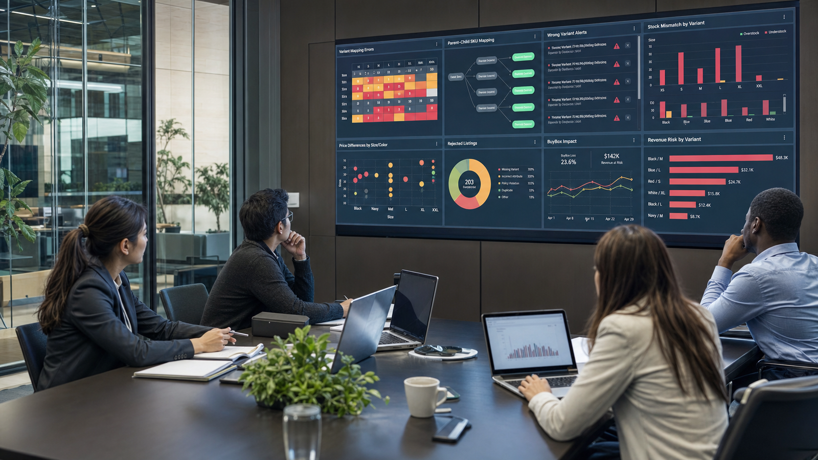 Varyant eşleştirme hatası dashboardunu inceleyen e-ticaret operasyon ekibi