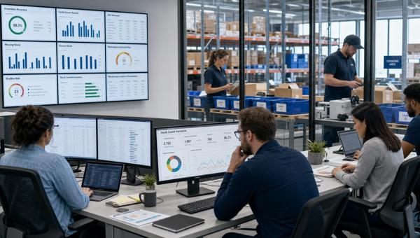 Stok sayım farkı dashboardunu inceleyen e-ticaret envanter ekibi