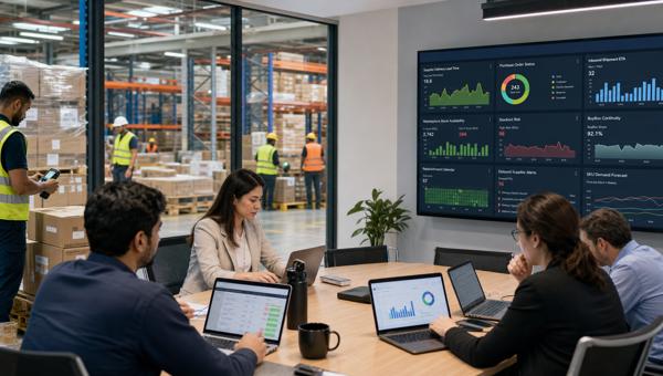 Tedarik süresi ve stok riski dashboardunu inceleyen e-ticaret operasyon ekibi
