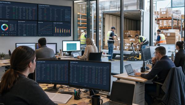Açık satın alma siparişi ve inbound shipment dashboardunu inceleyen e-ticaret operasyon ekibi