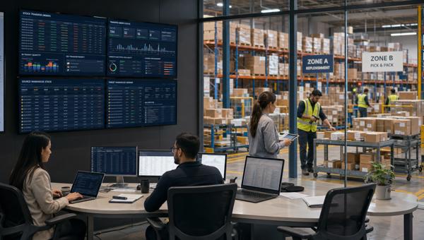 Stok transfer emri ve depolar arası stok hareketi dashboardunu inceleyen e-ticaret operasyon ekibi