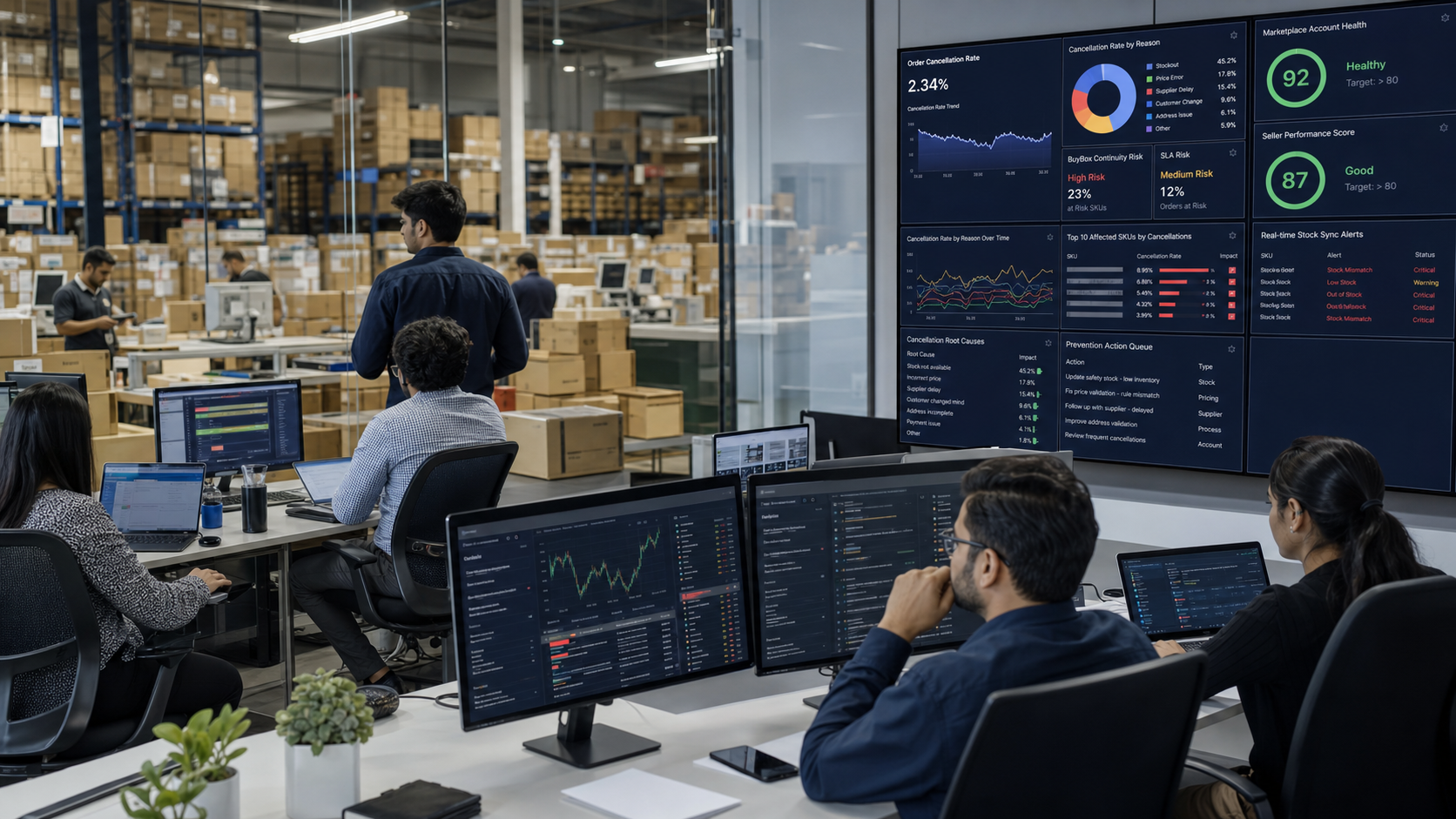 Sipariş iptal oranı ve pazaryeri performans dashboardunu inceleyen e-ticaret operasyon ekibi