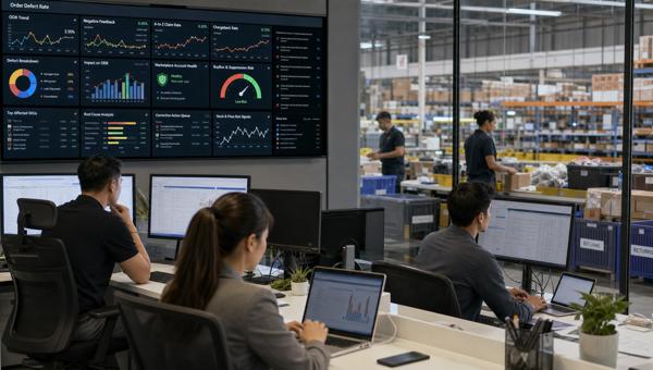 Sipariş kusur oranı ve pazaryeri kalite dashboardunu inceleyen e-ticaret operasyon ekibi