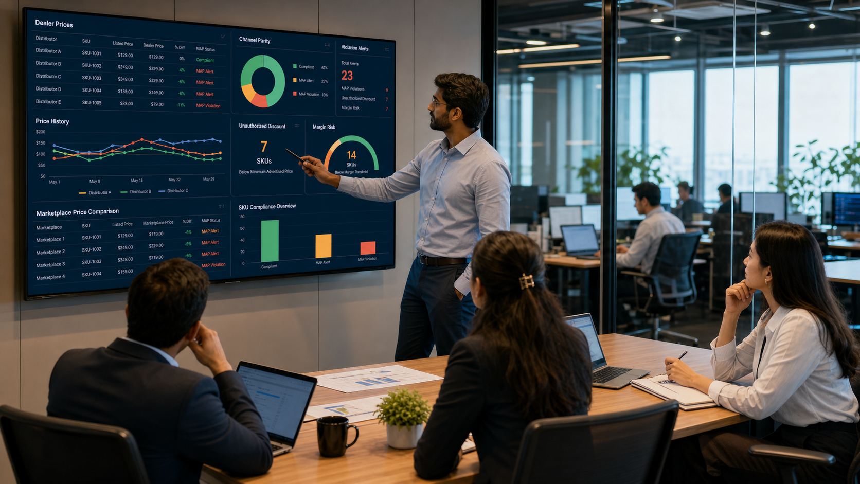 Bayii fiyat takibi ve kanal fiyat paritesi dashboardunu inceleyen ekip